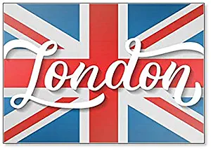 London Hand Lettering with Flag Background Fridge Magnet