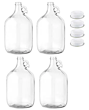 Home Brew Ohio Glass Water Bottle, Includes 38mm Metal Screw Cap, 1 gal Capacity (Pack of 4)