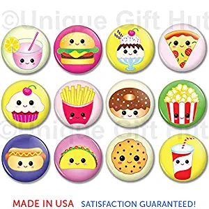 Kawaii Food Refrigerator Magnets,1.25 Inch Round Button Fridge Magnet Set, Home Decoration Cute Magnet, Whiteboard Magnets, Locker Accessories, Fun Kawaii Magnets Gift Set, Party Favors,Set of 12