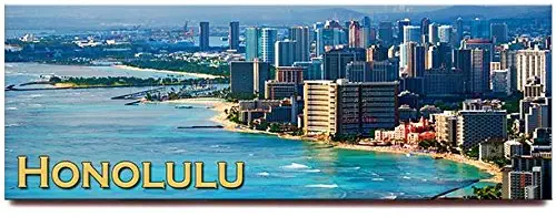 Honolulu Waikiki panoramic fridge magnet Oahu, Hawaii travel souvenir