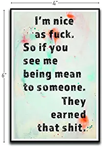 I'm Nice So If I'm Mean They Earned It Motivational Inspirational Funny Magnet - Refrigerator Toolbox Locker Car Ammo Can