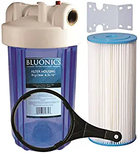 10" Big Blue Whole House Water Filter 5 Micron Pleated Sediment Cartridge with CLEAR BLUE TRANSPARENT HOUSING