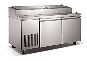 71" 2 Door Commercial Refrigerated Pizza Salad Sandwich Prep Station Table, 16.5 Cubic Feet, Pans and Cutting Board