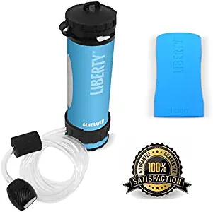 Lifesaver Liberty Water Filter Purification Bottle with Inline Pump & Protective Silicone Sleeve - Eliminates 99.9999% Bacteria, 99.999% of All Viruses - 14oz Capacity