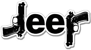 MAGNET 3x5.5 inch JEEP Letters with Guns Bumper Sticker - logo love 4x4 four wheel nra Magnetic vinyl bumper sticker sticks to any metal fridge, car, signs