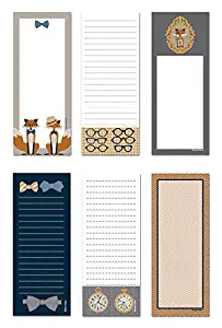 6-Pack Magnetic Notepads for Fridge - to Do List - Grocery Shopping List - School Reminders - Unique Fox and The Houndstooth Design Series Set - 50 Sheets - 3.5" x 9" Pads - by Note Card Café