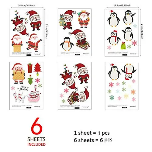 6 sheets-Christmas Fridge Magnet Diy Decorative Stickers Christmas Wall Stickers Glass Stickers Magnesy Na Lodowke-Size=14.8x21cm- Creative- Gift- Creative- Miniatures- Miniatures- 4000380496523