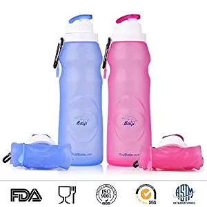 Collapsible Silicone Water Bottles - Sports Camping Canteen 20 Oz. - Easy to Clean and Store