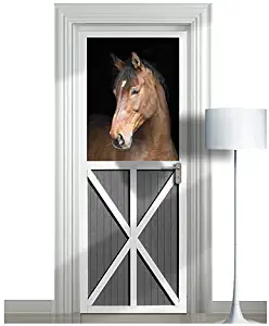 WonderlandWalls Premium Sticker for Door/Wall/Fridge - Horse in stall. ONE Piece Sticky Mural, Decal, Cover. All Door Sizes! (Horse 3, 24"x80")