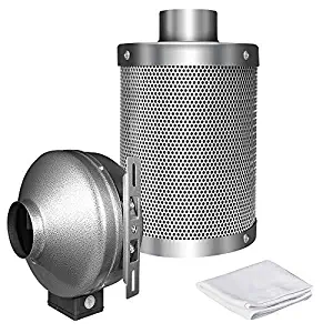 iPower GLFANXINL4FILT4M 4 Inch Carbon Filter & Inline Combo Fan 4" Duct Ventilation Fan & Filter with Pre-Filter, Silver