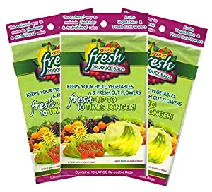 Keep it Fresh Produce Bags – BPA Free Reusable Freshness Green Bags Food Saver Storage for Fruits, Vegetables and Flowers – Set of 30 Gallon Size Bags