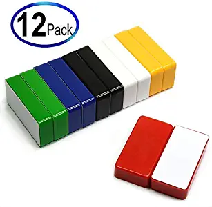 12 Count Multi-Color Magnetic Whiteboard Magnets - Can Hold up to 37 Pages on Steel Cabinet - Domino Size Good for Magnetic Message Board and Fridges