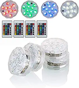 Submersible LED Lights with Remote Battery Powered RGBW MultiColor Changing Waterproof Light for Vase Floral Aquarium Pond Wedding Halloween Party Kayak Hookah Centerpiece Pool Accent Lighting