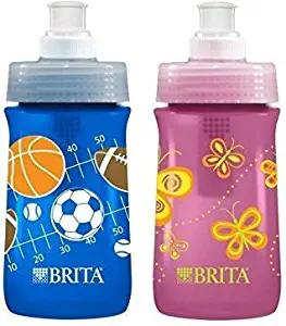 Brita Soft Squeeze Water Filter Bottle 13 Once, Variety 2 Pack, Navy Blue Sports/Pink Butterflies