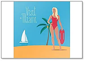 Visit Malibu, Miami and USA Illustration Fridge Magnet