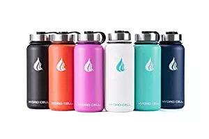 HYDRO CELL Stainless Steel Water Bottle w/Straw & Wide Mouth Lids (40oz 32oz 24oz 18oz) - Keeps Liquids Hot or Cold with Double Wall Vacuum Insulated Sweat Proof Sport Design