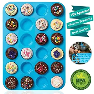 Amison Mini Muffin Pan 24 Cups, Silicone Cookies Cupcake Bakeware Tin Soap Tray Mould Non Stick, BPA-Free, Dishwasher Safe, Blue