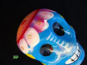 Ceramic Blue Skull Glazed 2" Refrigerator Fridge Magnet Vibrant Hand Painted Art Decor !Mexican Ceramic [2 1/2" Day of The Dead Style Theme!]