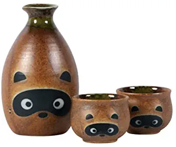 3-Piece Tanuki Raccoon Sake Set