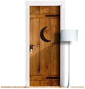 Outhouse Door. ONE Piece Sticky Mural, Decole, Skin, Wrap, Decal, Cover, Poster for Door, Wall or Fridge (Moon. Left knob, 30"x80")