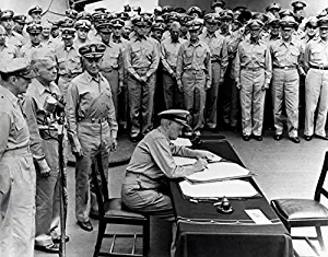 Admiral Chester Nimitz signing the Japanese surrender documents aboard USS Missouri Poster Print by John ParrotStocktrek Images (34 x 22)