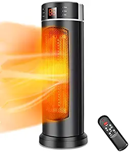 Space Heater - TRUSTECH Tower Heater 1500W 70° Oscillation with Remote Control, Overheating & Tip-Over Protection, Adjustable Thermostat, 12H Timer Portable Ceramic Space heater for Office, Indoor Use