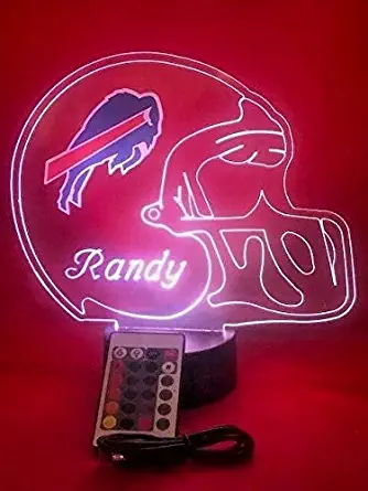 Buffalo Bills NFL Light Up Lamp LED Personalized Free Football Light Up Light Lamp LED Table Lamp, Our Newest Feature - It's Wow, with Remote, 16 Color Options, Dimmer, Free Engraved, Great Gift