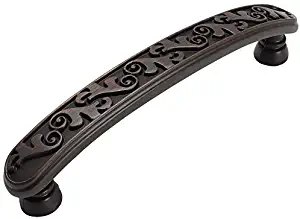 25 Pack - Cosmas 4298ORB Oil Rubbed Bronze Floral Cabinet Hardware Handle Pull - 3-3/4" Inch (96mm) Hole Centers