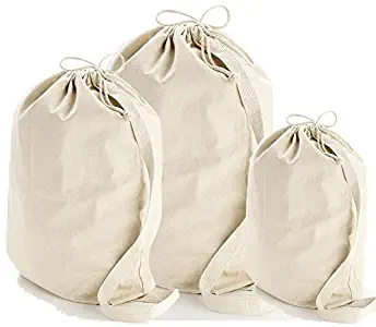 SHOPINUSA Heavy Canvas Laundry Bags W/Shoulder Strap (Small-Medium-Large) (Large)