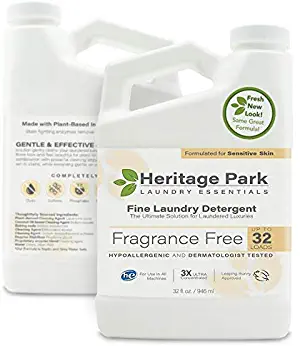 Heritage Park Laundry Wash for Delicate Fine Fabrics - Fragrance Free & Hypoallergenic (32 Oz. Bottle) - Concentrated for High Efficiency (HE) Machines - Dermatologist Tested