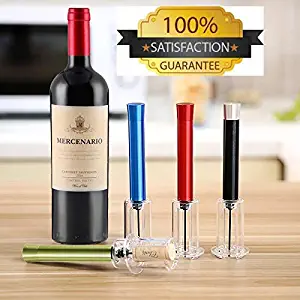 Wine Air Pressure Pump Bottle Opener by Primemer - Top Corkscrew remover tool with foil cutter - Air pressure pump bottle pop accessories Multiple Color- Makes simple for wine Love (RED)