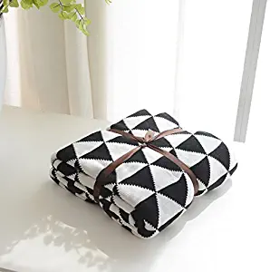 WINLIFE Simple Black and White Blanket Throw Cotton Skin-Friendly Knitted Blankets 35''x43''