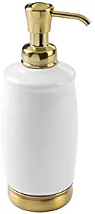 iDesign InterDesign Ceramic Soap Dispenser, Kitchen or Bathroom Vanities York Tall Pump 2, Soft Brass and White