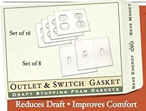 Gasket Covers Electrical Outlet and Light Switch Plate Draft Stopper Foam Gaskets For Insulation and Weatherization (16 Outlets, 8 Light switches)