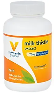 The Vitamin Shoppe Milk Thistle Extract 70mg Capsules, Silymarin Extract for Healthy Liver Support – Seed/Fruit Once Daily Complex for Detoxification Pathways, and Overall Liver Health (100 Capsules)