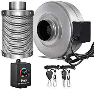 iPower 4 Inch 190 CFM Inline Fan Carbon Filter Combo with Variable Speed Controller 8 Feet Rope Hanger for Grow Tent Ventilation, 4" Fan & Filter, Grey