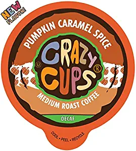 Crazy Cups Flavored Single-Serve Coffee for Keurig K-Cups Machines, Decaf Pumpkin Caramel Spice, 22 Pods per Box