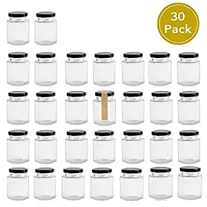 Encheng 4 oz Clear Hexagon Jars,Small Glass Jars With Lids(Black),Mason Jars For Herb,Foods,Jams,Liquid,Spice Jars Canning Jars For Storage 30 Pack