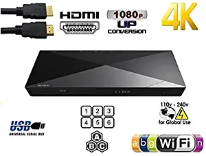 SONY Multi System Blu Ray Disc DVD Player - PAL/NTSC - 2D/3D - Wi-Fi - Comes with 100-240 Volt to use World Wide & 6 Feet HDMI Cable