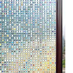 Rabbitgoo 3D Window Films Privacy Film Static Decorative Film Non-Adhesive Heat Control Anti UV 23.6In. By 78.7In. (60 x 200Cm)